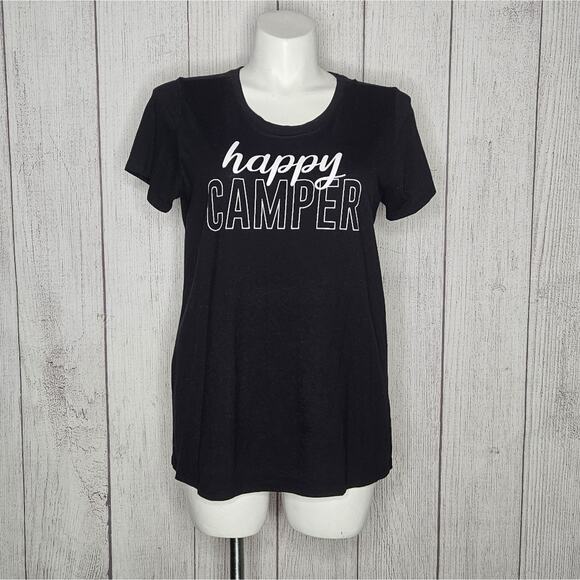 Torrid Slim Fit HAPPY CAMPER Black Short Sleeve T-Shirt, sz 1 - Picture 1 of 5